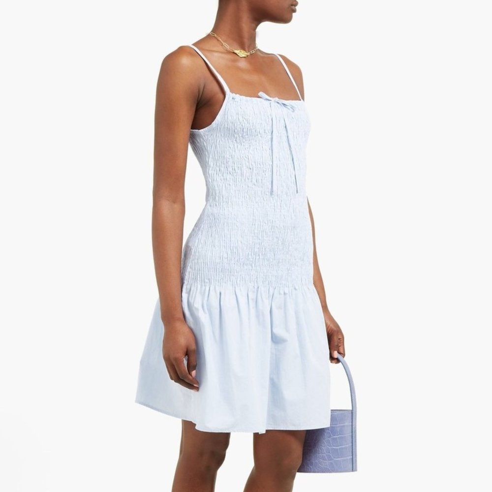 Solid & Striped Smocked Poplin Dress in Sky